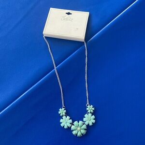 Justice Teal Silver Floral Flower Necklace